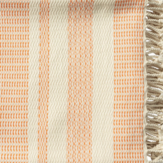 50" X 60" Orange Woven Cotton Striped Throw Blanket with Fringe HomeRoots