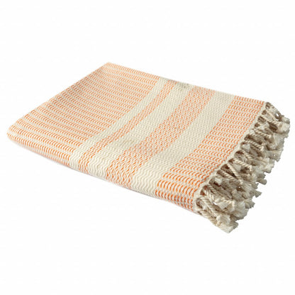 50" X 60" Turquoise Woven Cotton Striped Throw Blanket with Fringe HomeRoots