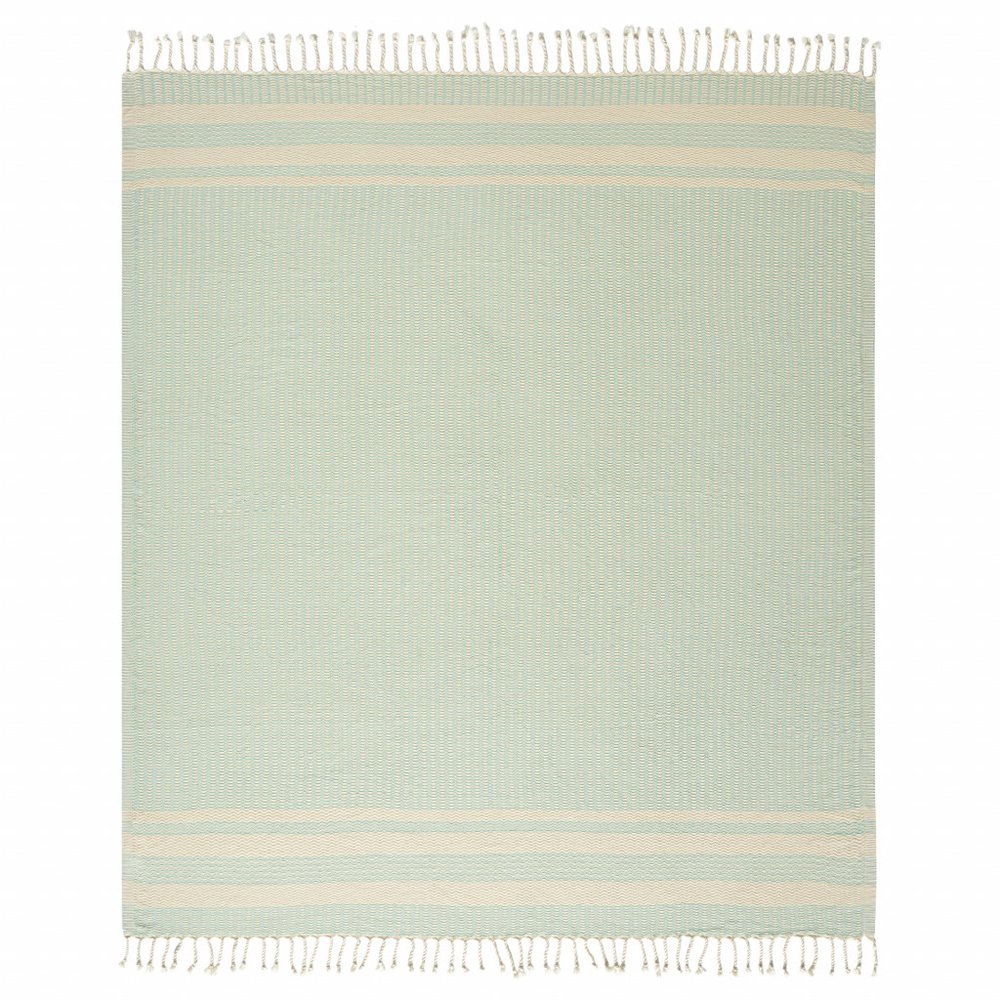 50" X 60" Turquoise Woven Cotton Striped Throw Blanket with Fringe HomeRoots