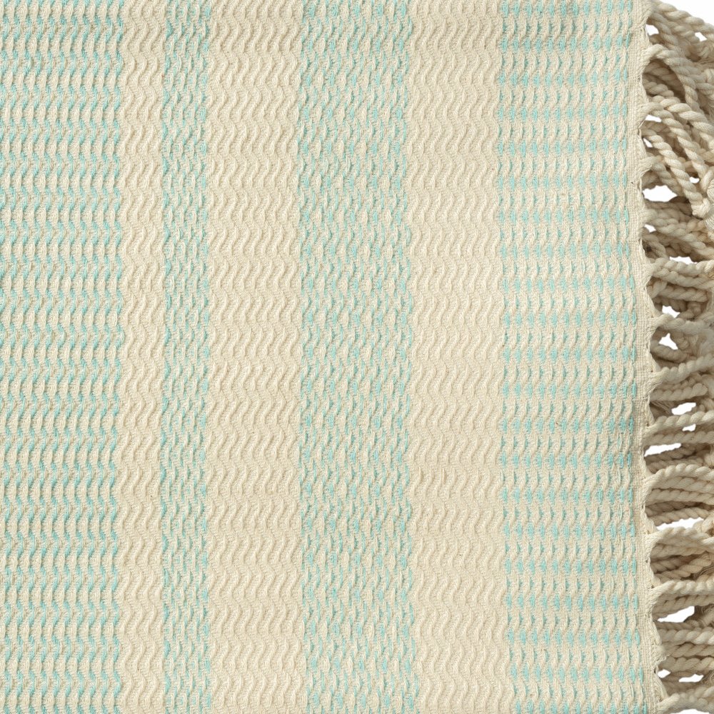 50" X 60" Turquoise Woven Cotton Striped Throw Blanket with Fringe HomeRoots