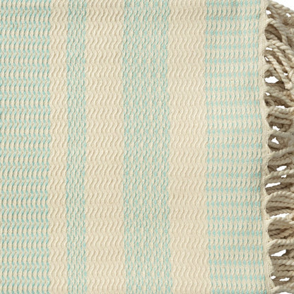 50" X 60" Turquoise Woven Cotton Striped Throw Blanket with Fringe HomeRoots