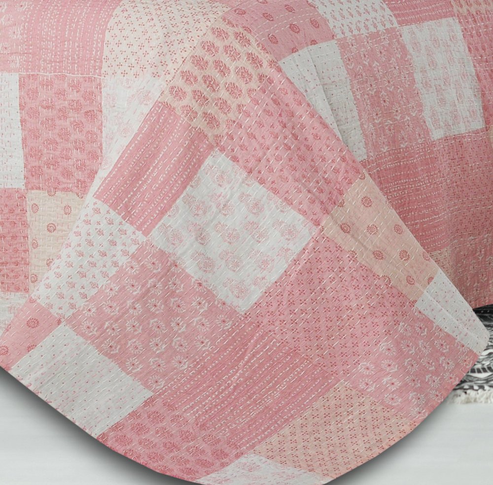 Pink Knitted Cotton Geometric Throw HomeRoots