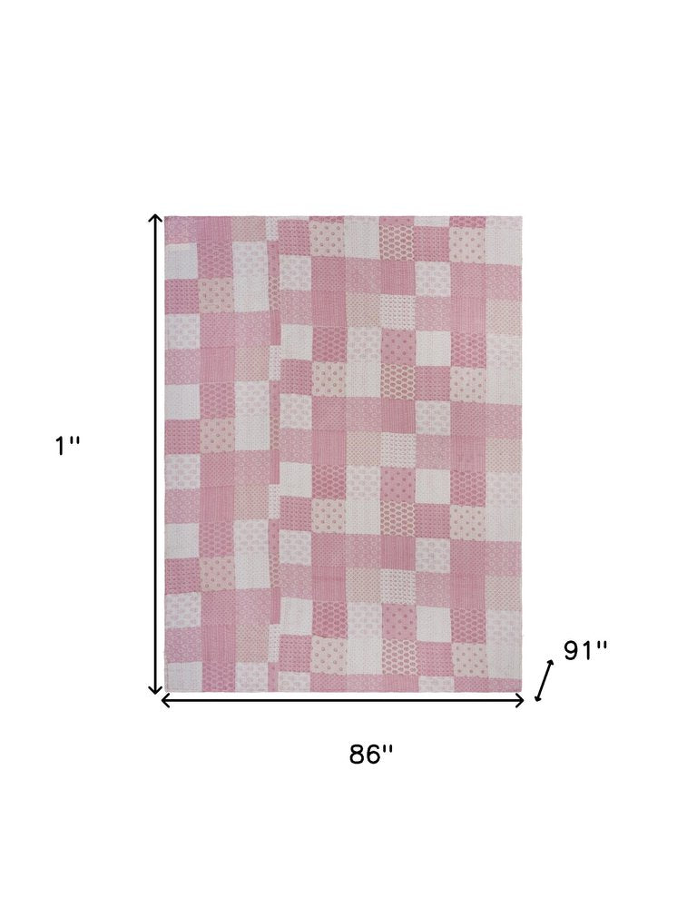 Pink Knitted Cotton Geometric Throw HomeRoots