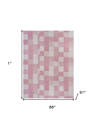 Pink Knitted Cotton Geometric Throw