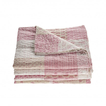 Pink Knitted Cotton Geometric Throw HomeRoots