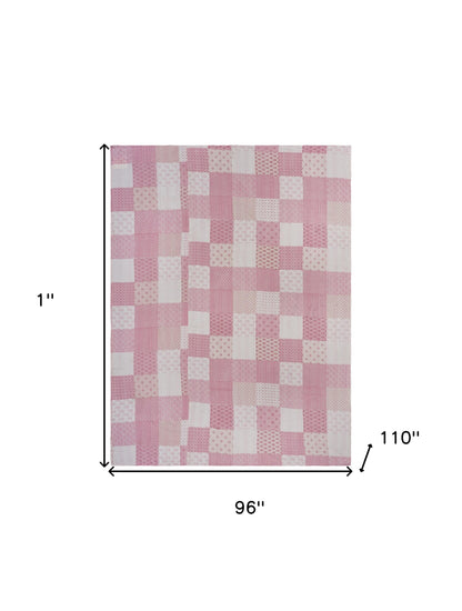 Pink Knitted Cotton Geometric Throw