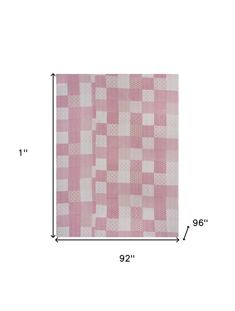Pink Knitted Cotton Geometric Throw HomeRoots