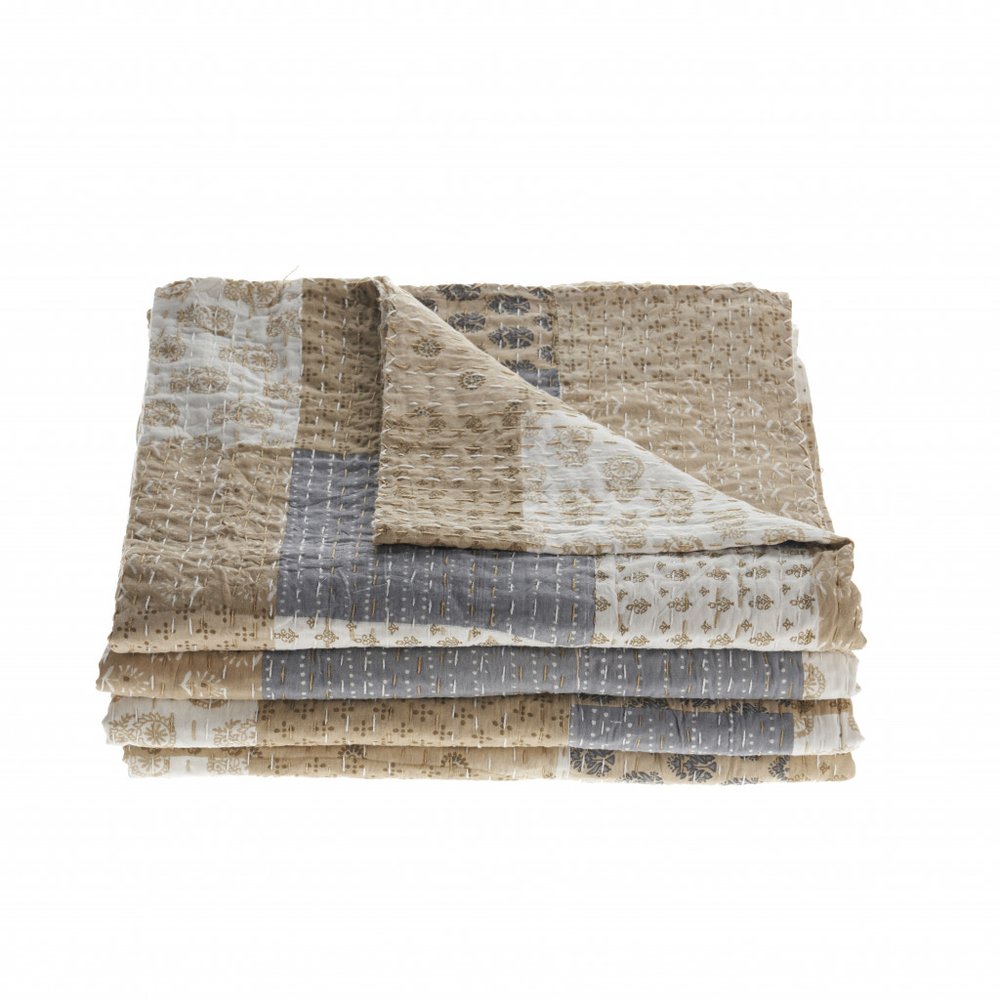 Cream Knitted Cotton Geometric Throw HomeRoots