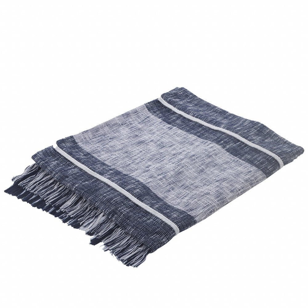 Blue Woven Cotton Geometric Throw HomeRoots