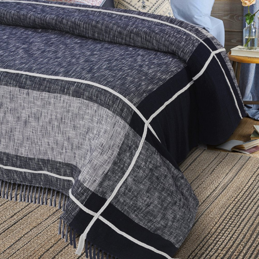 Blue Woven Cotton Geometric Throw HomeRoots