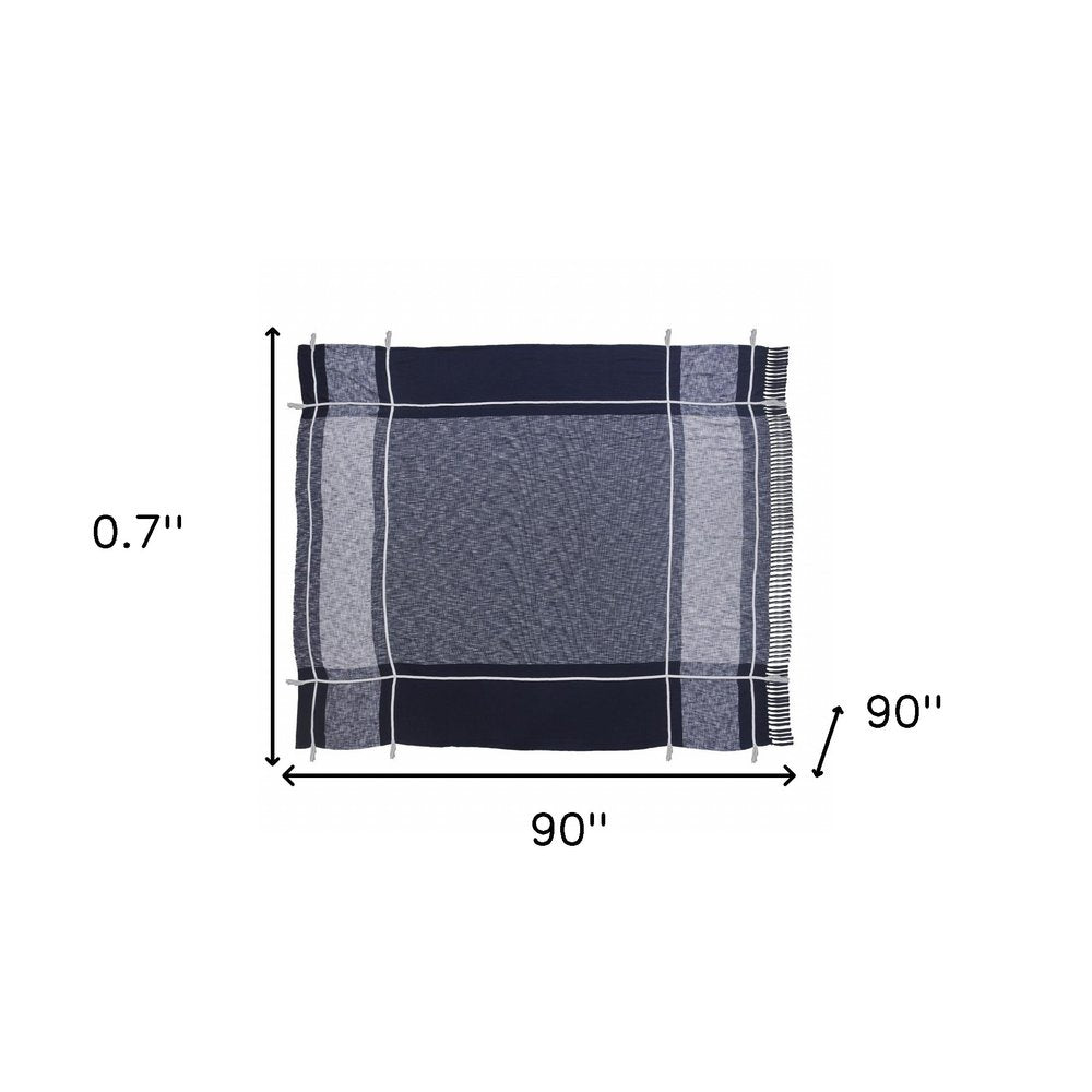 Blue Woven Cotton Geometric Throw HomeRoots