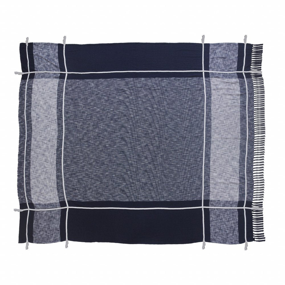 Blue Woven Cotton Geometric Throw HomeRoots