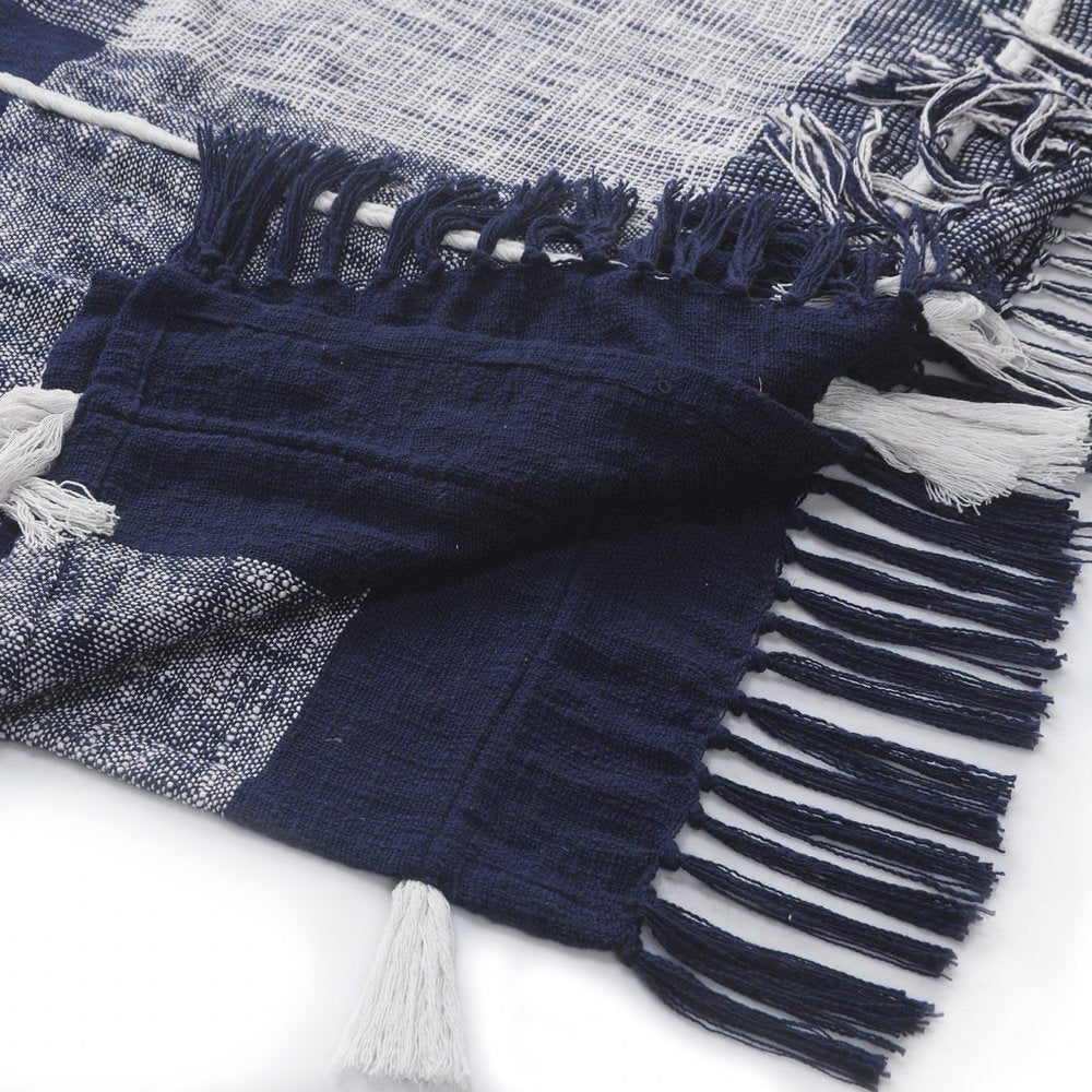 Blue Woven Cotton Geometric Throw HomeRoots