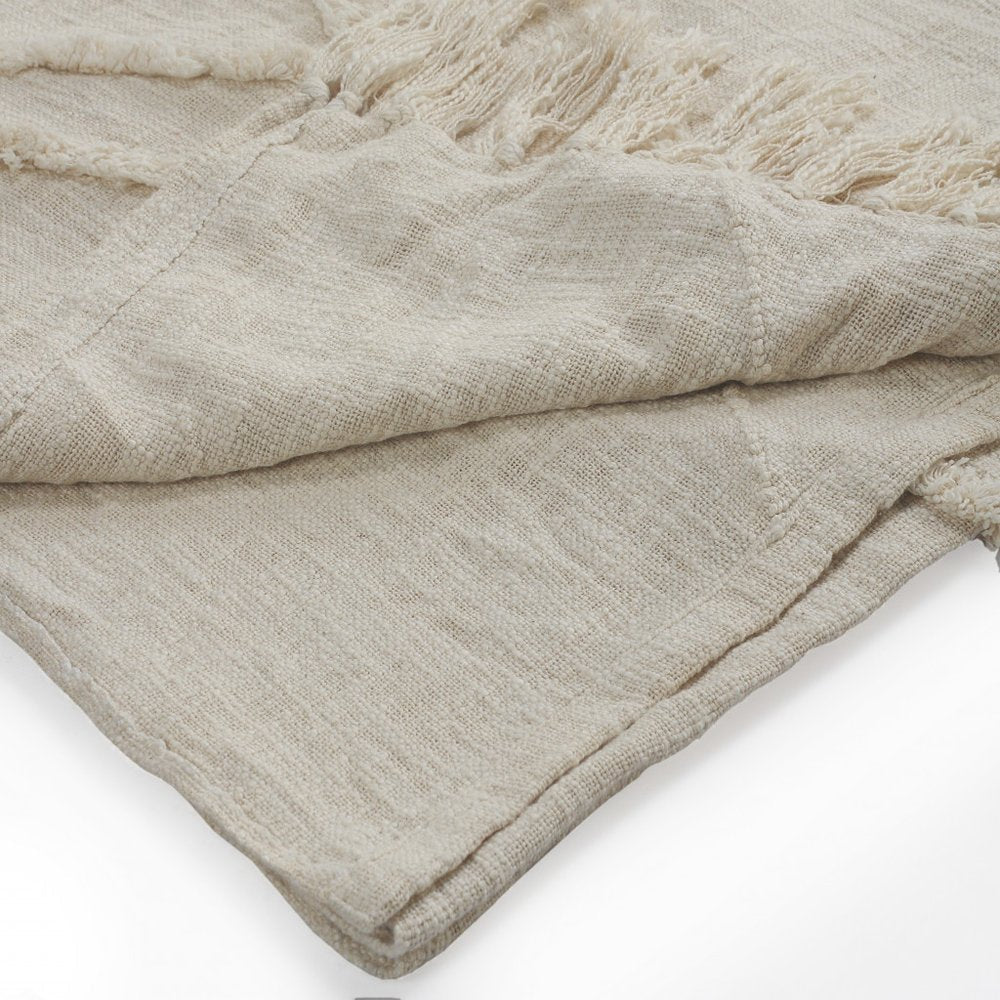 Ivory Geometric Queen Cotton Coverlet With Fringe HomeRoots