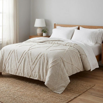 Ivory Geometric Queen Cotton Coverlet With Fringe HomeRoots