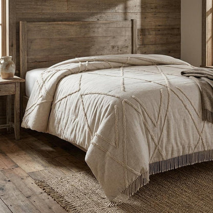 Ivory Geometric King Cotton Coverlet With Fringe HomeRoots