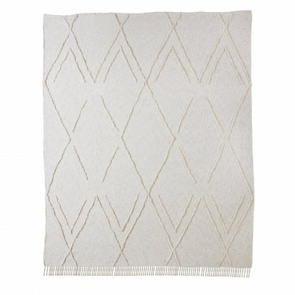Ivory Geometric Queen Cotton Coverlet With Fringe HomeRoots