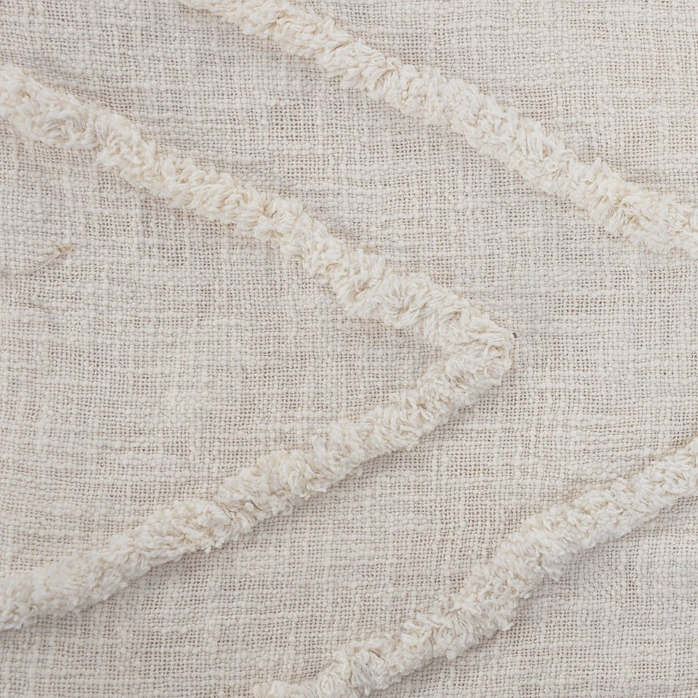 Ivory Geometric Queen Cotton Coverlet With Fringe HomeRoots