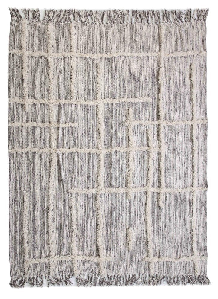 60" X 50" Gray Woven Cotton Striped Throw Blanket with Fringe HomeRoots