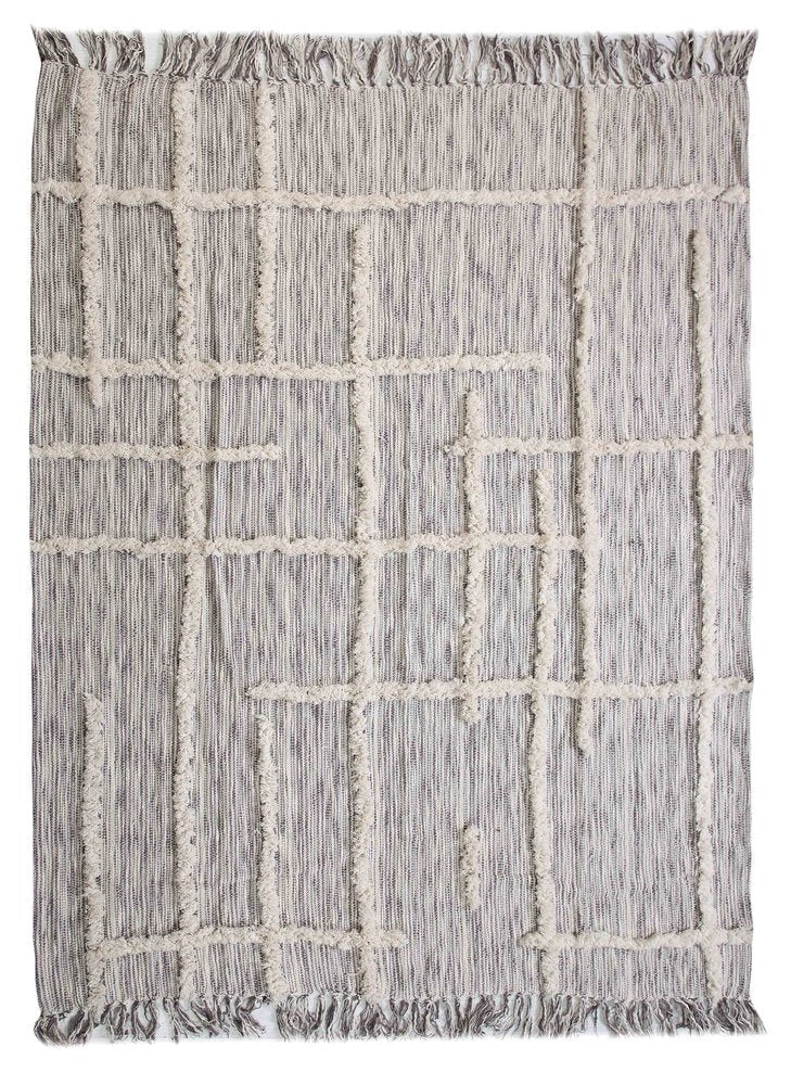 60" X 50" Gray Woven Cotton Striped Throw Blanket with Fringe HomeRoots
