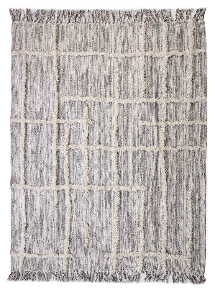 60" X 50" Gray Woven Cotton Striped Throw Blanket with Fringe HomeRoots