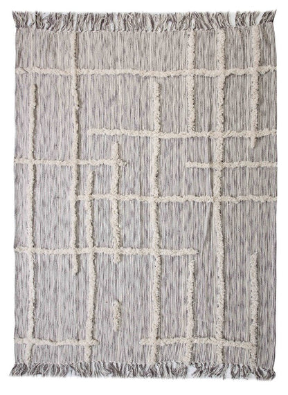 60" X 50" Gray Woven Cotton Striped Throw Blanket with Fringe HomeRoots