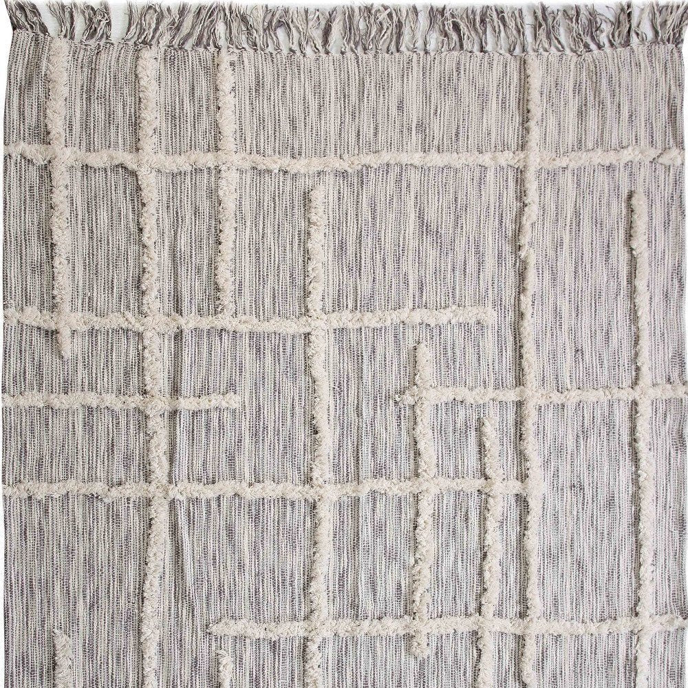 60" X 50" Gray Woven Cotton Striped Throw Blanket with Fringe HomeRoots