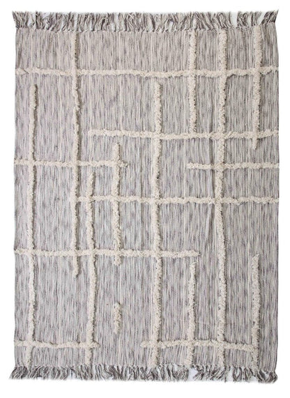 60" X 50" Gray Woven Cotton Striped Throw Blanket with Fringe HomeRoots