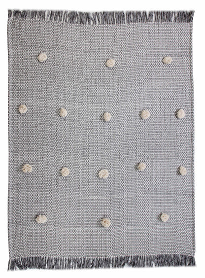 50" X 60" Gray Woven Cotton Houndstooth Throw Blanket with Pom Poms