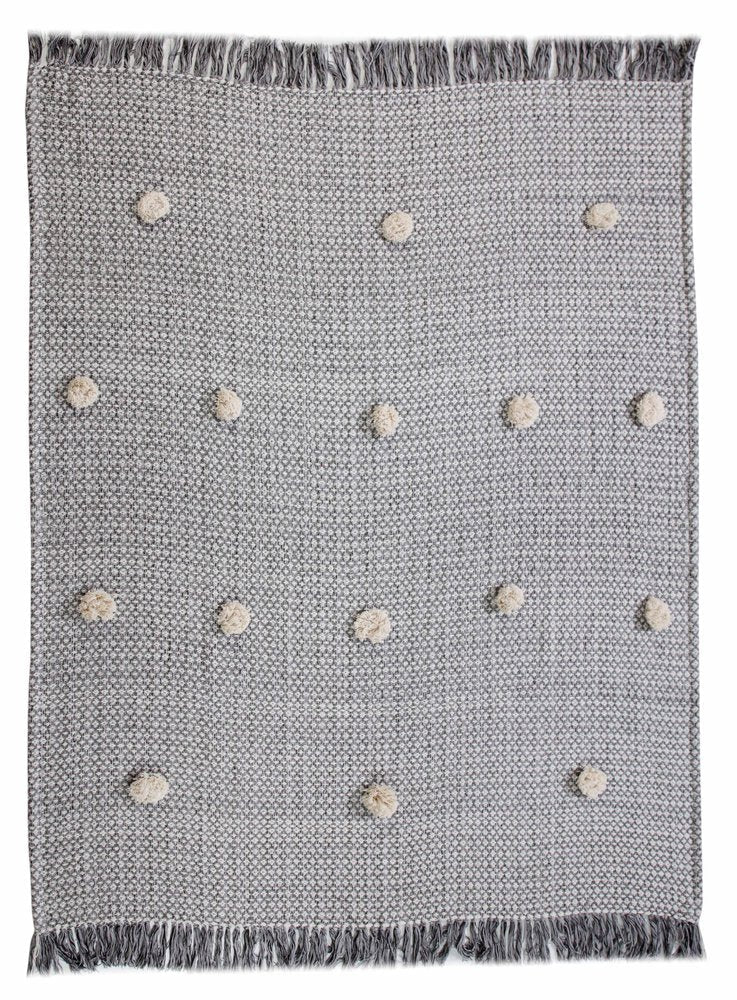 50" X 60" Gray Woven Cotton Houndstooth Throw Blanket with Pom Poms HomeRoots