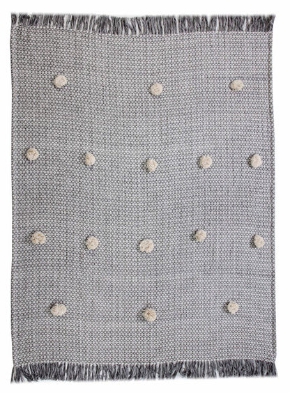 50" X 60" Gray Woven Cotton Houndstooth Throw Blanket with Pom Poms HomeRoots