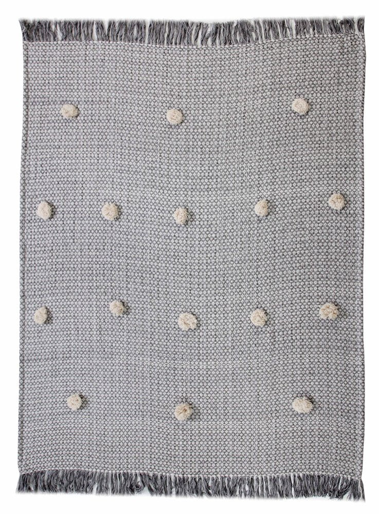 50" X 60" Gray Woven Cotton Houndstooth Throw Blanket with Pom Poms HomeRoots