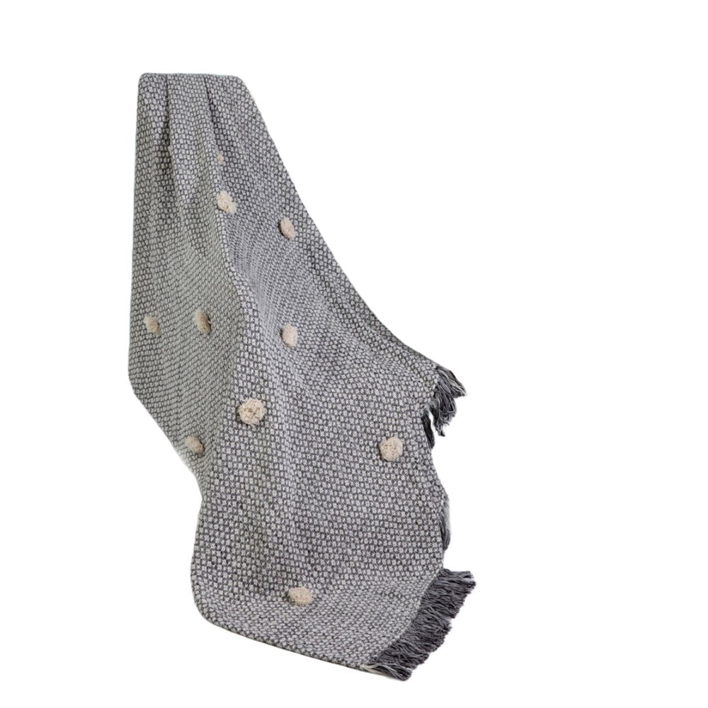 50" X 60" Gray Woven Cotton Houndstooth Throw Blanket with Pom Poms — view 3