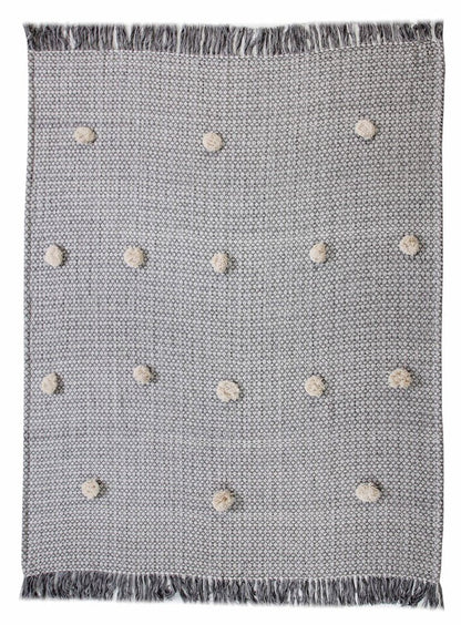 50" X 60" Gray Woven Cotton Houndstooth Throw Blanket with Pom Poms HomeRoots