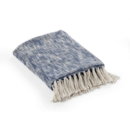 50" X 60" Blue and White Woven Cotton Throw Blanket with Fringe HomeRoots