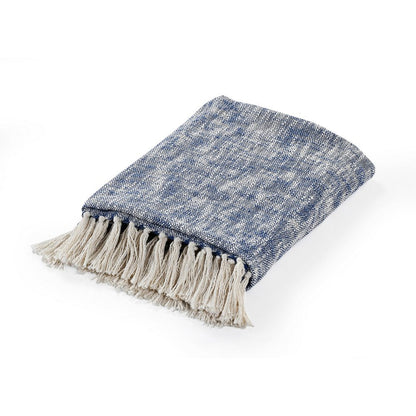 50" X 60" Blue and White Woven Cotton Throw Blanket with Fringe HomeRoots