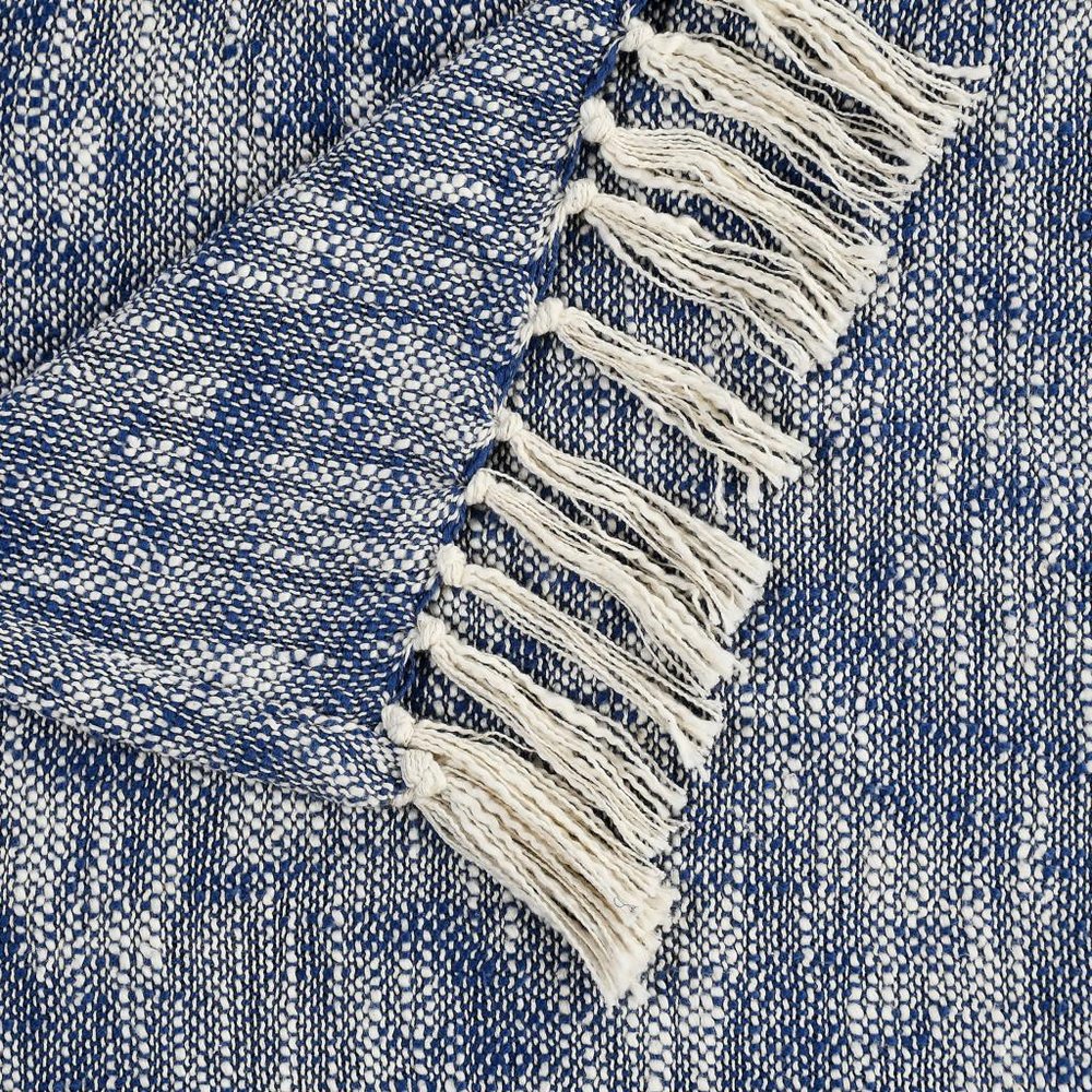 50" X 60" Black and White Woven Cotton Throw Blanket with Fringe — view 2