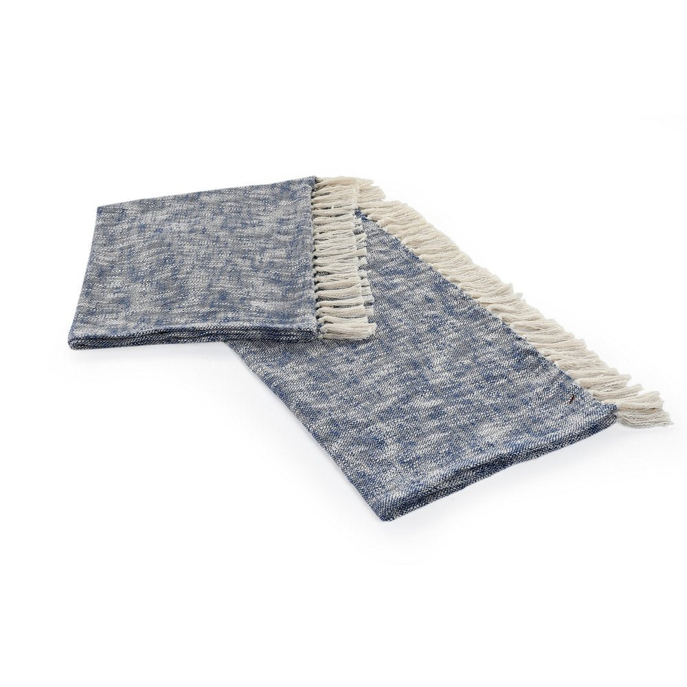 50" X 60" Blue and White Woven Cotton Throw Blanket with Fringe HomeRoots