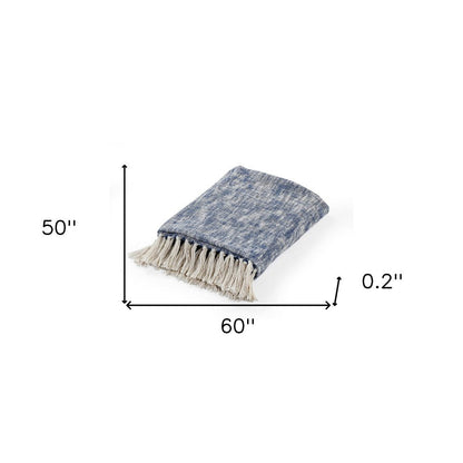 50" X 60" Black and White Woven Cotton Throw Blanket with Fringe HomeRoots