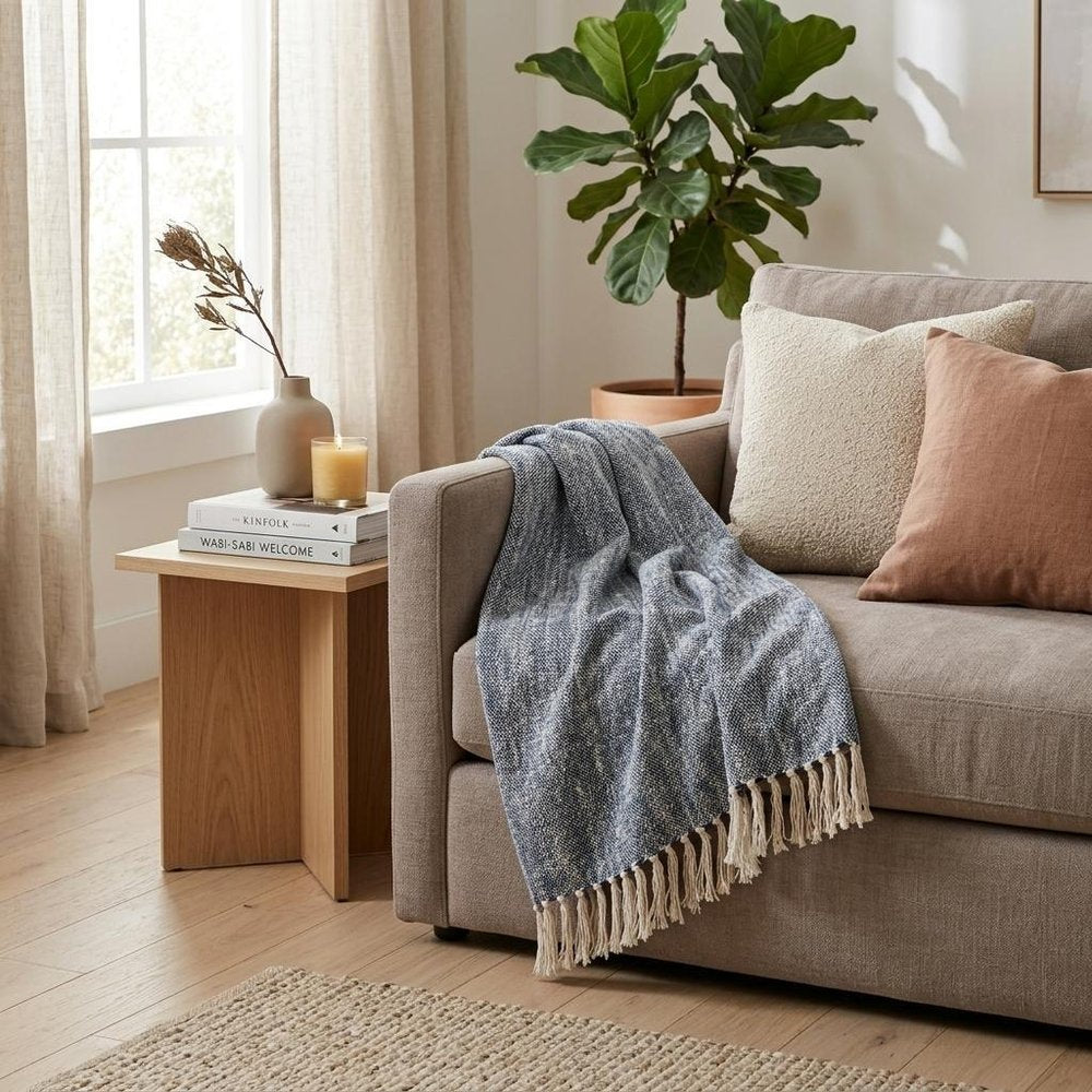 50" X 60" Black and White Woven Cotton Throw Blanket with Fringe — view 12