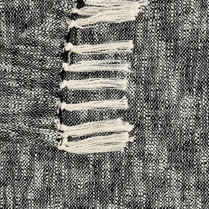 50" X 60" Black and White Woven Cotton Throw Blanket with Fringe HomeRoots