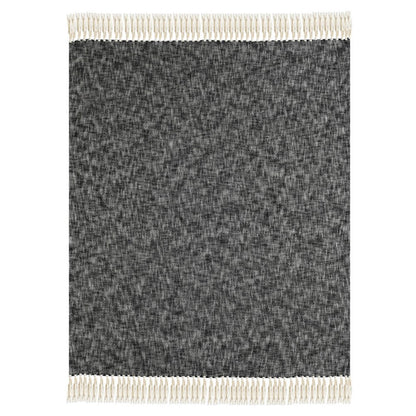 50" X 60" Black and White Woven Cotton Throw Blanket with Fringe HomeRoots