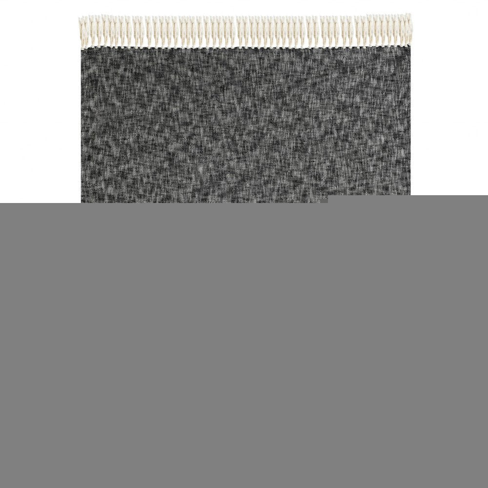 50" X 60" Black and White Woven Cotton Throw Blanket with Fringe HomeRoots