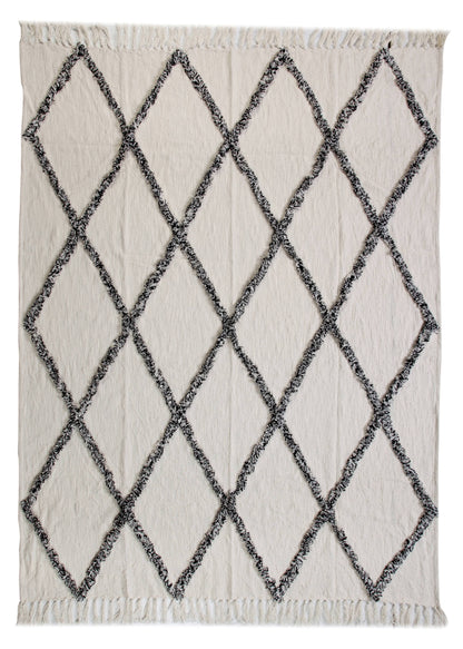 60" X 50" Cream Woven Cotton Geometric Throw Blanket with Fringe