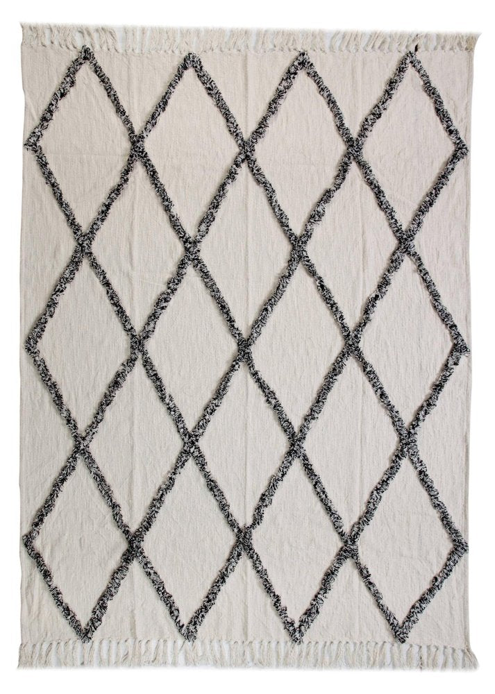60" X 50" Cream Woven Cotton Geometric Throw Blanket with Fringe HomeRoots