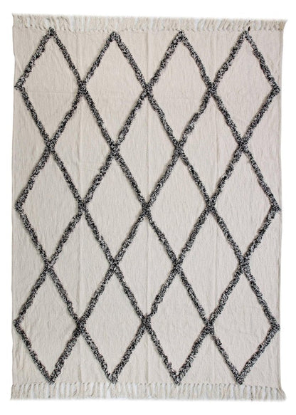 60" X 50" Cream Woven Cotton Geometric Throw Blanket with Fringe HomeRoots