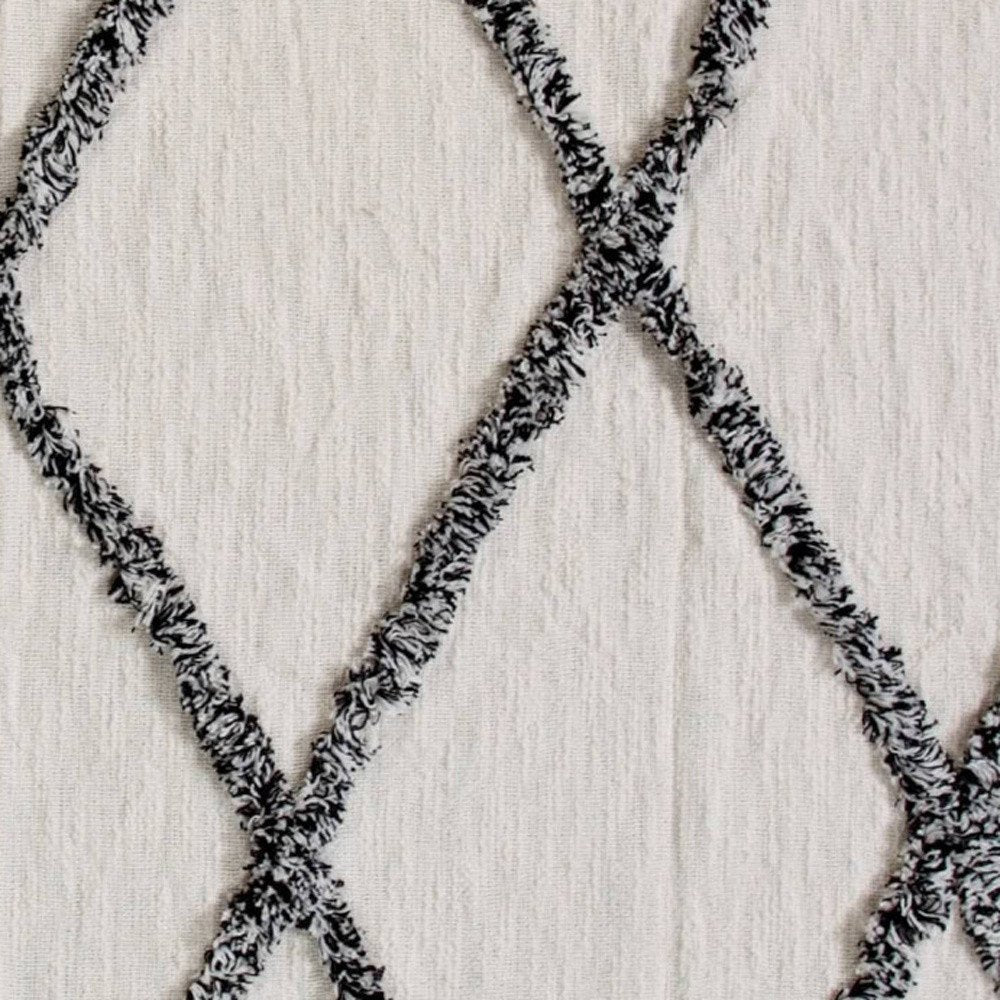 60" X 50" Cream Woven Cotton Geometric Throw Blanket with Fringe — view 5