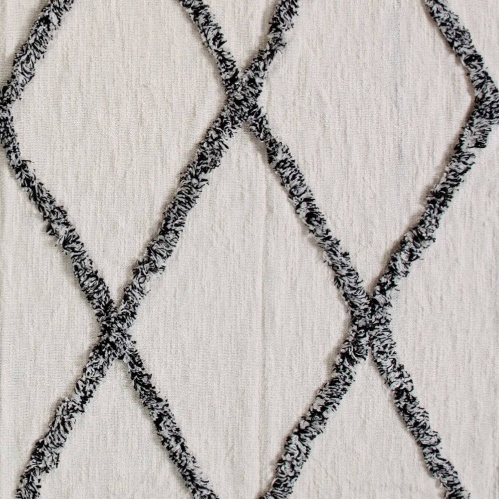 60" X 50" Cream Woven Cotton Geometric Throw Blanket with Fringe HomeRoots
