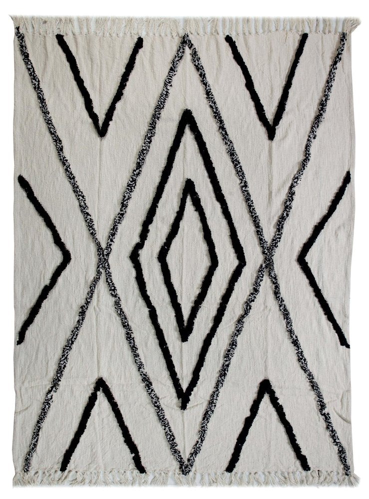 60" X 50" Cream Woven Cotton Geometric Throw Blanket with Fringe — view 2