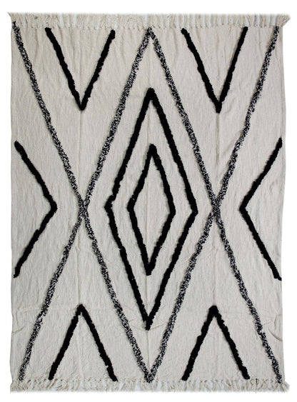 60" X 50" Cream Woven Cotton Geometric Throw Blanket with Fringe HomeRoots